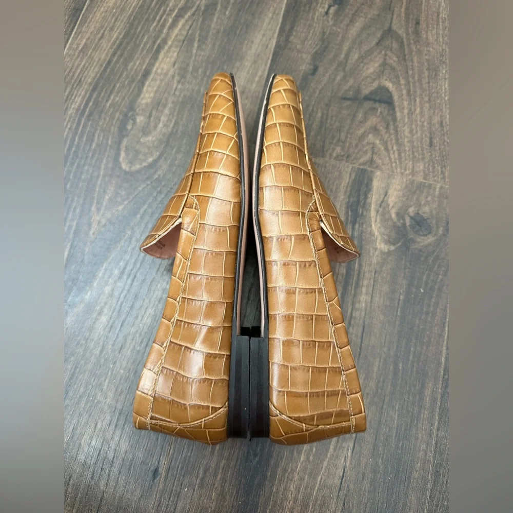 J. Crew Croc Embossed Leather Smoking Slipper Loafer Dark Cedar Size 8